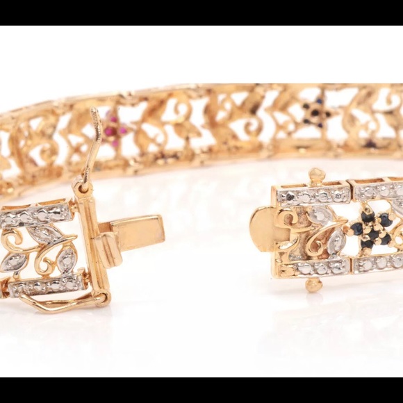 14k gold over  sapphire, emerald & ruby bracelet - Picture 3 of 8